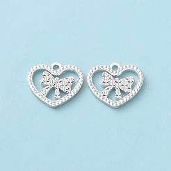 925スターリングシルバーペンダント  ちょう結びのチャームが付いたハート  バレンタインデーのために  銀  10x12x1.4mm  穴：1.2mm&nbsp;STER-C004-04S