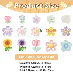 11 шт. 11 вида кабошонов из непрозрачной и прозрачной смолы в виде цветов&nbsp;RESI-YW0005-41