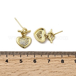 Серьги-гвоздики в форме сердца из латуни с прозрачным кубическим цирконием&nbsp;EJEW-L261-015G
