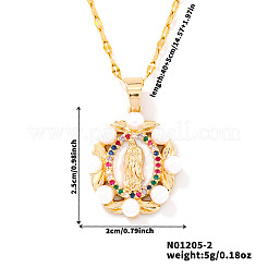Collane vintage in ottone micro pavé con zirconi cubici colorati ovali cavi con pendente religioso della Vergine Maria&nbsp;VW5093-1