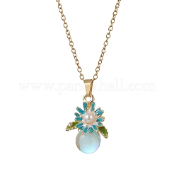 2 pz 2 colori lega smalto e ABS imitazione perla e ciondolo a forma di fiore in vetro 304 catena in acciaio inossidabile per donna&nbsp;NJEW-JN05992