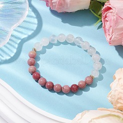 Женские эластичные браслеты круглые из кристаллов кварца и родонита диаметром 8 мм&nbsp;BJEW-JB10700