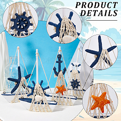4 pièce 4 styles de décorations d'affichage en bois naturel de style méditerranéen&nbsp;DJEW-GF0001-72