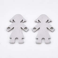 変色しにくい201ステンレススチールリンクコネクター  レーザーカットリンク  女の子  ステンレス鋼色  16.5x11x1mm  穴：1.4mm&nbsp;STAS-T044-28P