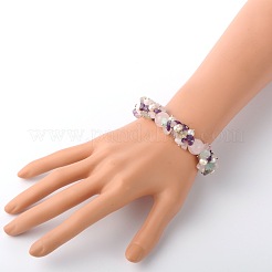 天然石チップブレスレット  パールビーズ付き  合金製カニカンとアイアンエンドチェーン  クリスタル  190x14mm&nbsp;X-BJEW-JB01616-01