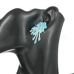 Glassamen-Ohrstecker mit geflochtenen Perlen und Blumen&nbsp;EJEW-MZ00736