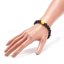 Bracciale elasticizzato in pietra lavica naturale&nbsp;BJEW-JB08553-03