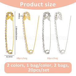 20шт брошь-булавка из сплава 2 цветов со стразами SJEW-FH0001-04