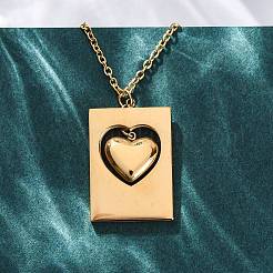 Ожерелья из нержавеющей стали 304 с подвеской в виде прямоугольника с сердцем для женщин&nbsp;NJEW-Z065-03G