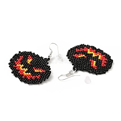 Boucles d'oreilles jack-o-lanterne tressées en graines de verre&nbsp;EJEW-B012-07