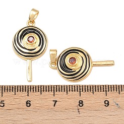 真鍮製マイクロパヴェキュービックジルコニアペンダント  エナメル  18KGP本金メッキ  ロリポップ  25x14x4.5mm  穴：5x2mm&nbsp;KK-C248-10B-G