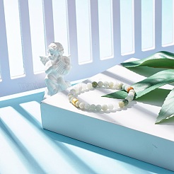 Bracciale elasticizzato in giadeite naturale con perline tonde e ematite sintetica a colonna&nbsp;BJEW-JB07573-01