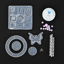 DIYバタフライウィンドチャイム作成キット  シリコンモールド入り  アルミチューブ  アクリルビーズ、水晶の線  ホワイト  73個/セット&nbsp;DIY-P028-18