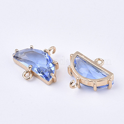 透明ガラスリンクコネクター  真鍮パーツ  多面カット  半円  ライトゴールド  藤紫色  14x16x5mm  穴：1.2mm&nbsp;GLAA-T007-16B
