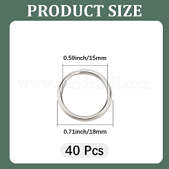 304ステンレススチール製スプリットキーリング40個  キーホルダー留め金のパーツ  ステンレス鋼色  内径：15mm  18x1.4~2.2mm&nbsp;STAS-CY0001-01B-P