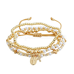4 Stück verstellbares Armbandset aus geflochtenen Kunststoff-Imitationsperlen&nbsp;CF9382-3