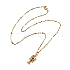 Colliers pour femmes avec pendentif en laiton serti de micro-pavés de zirconiums cubiques orange foncé et chaîne satellite en acier inoxydable 304&nbsp;NJEW-JN06207