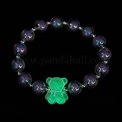 Braccialetto elasticizzato da donna con perline orsetto acrilico luminoso&nbsp;BJEW-JB09775