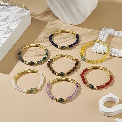 Ensemble de bracelets extensibles en laiton et pierres précieuses mixtes naturelles et synthétiques de style 7 pièces 7&nbsp;BJEW-JB08997