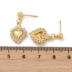 Серьги-гвоздики в форме сердца из латуни с микропаве из прозрачных кубических цирконий EJEW-F895-14G