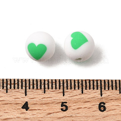 手作り樹脂粘土ビーズ  ハート柄の丸  グリーン  8mm  穴：1.5mm&nbsp;CLAY-I011-01B-09