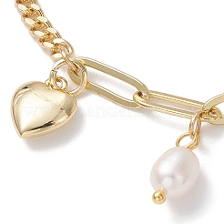 Браслеты с подвесками в форме сердца из латуни и натурального культивированного пресноводного жемчуга&nbsp;BJEW-JB12923