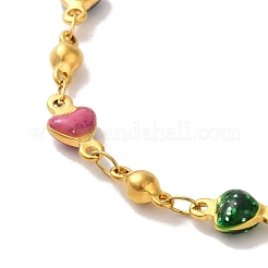 Браслеты из нержавеющей стали 304 с разноцветными сердечками и эмалью для женщин&nbsp;LS-BJEW-B079-01G