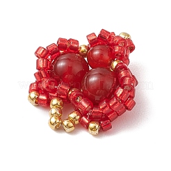 ガラスシードビーズハートペンダント  天然カーネリアンビーズと  レッド  20.5x17.5x6.5mm  穴：2.5mm&nbsp;PALLOY-MZ00466-02
