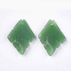 塗装ガラスペンダントスプレー  葉  濃い緑  26x19~19.5x4mm  穴：1mm&nbsp;X-GGLA-S044-01A