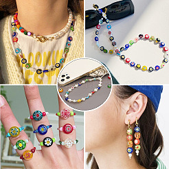 50 Stück 2 Farben handgefertigte Millefiori Bunte Malereiperlen&nbsp;LAMP-TADJ0001-03C