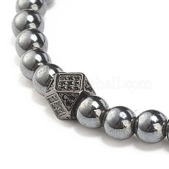 Bracciale con perline intrecciate poligonali in zirconi cubici a 4 colori con ematite sintetica&nbsp;BJEW-JB08048