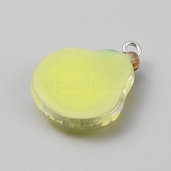 不透明樹脂ペンダント  模造果物  プラチナ亜鉛合金ループとプラスチック  梨  緑黄  24~25.5x20x6mm  穴：1.8mm&nbsp;LS-RESI-CJC0029-001A-02