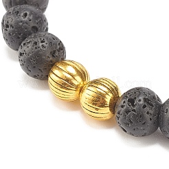 Bracelet extensible perlé rond en pierre de lave naturelle avec alliage&nbsp;BJEW-JB08009