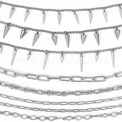 8 шт. 8 стиля панк-стиль цепей Rolo из нержавеющей стали 304 и сплава колпачковых цепей&nbsp;HJEW-SC0002-43