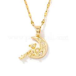 Милое ожерелье с подвеской в виде медведя и луны из латуни с блестящими кубическими цирконами 3D для женщин XT3479-2