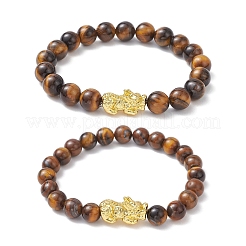 Эластичные браслеты из натурального тигрового глаза для пары&nbsp;BJEW-JB12180