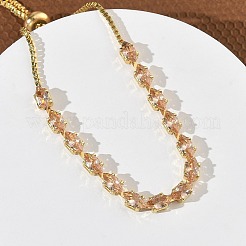 Verstellbare quadratische Gliederarmbänder aus Messing mit Mikropavé-Fassung aus Zirkonia&nbsp;KK-D112-01A-G