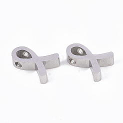 変色しない304ステンレススチールペンダント  意識のリボン  ステンレス鋼色  12x9x3mm  穴：1.8mm&nbsp;STAS-T041-06