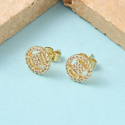 Круглые серьги-гвоздики из латуни с микропаве из прозрачных кубических цирконий EJEW-Z144-02G
