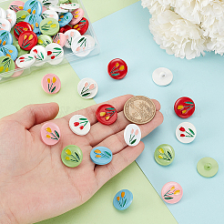 60 шт. двухцветные 6-отверстие окрашенные пуговицы из АБС-пластика&nbsp;BUTT-PH0001-65B