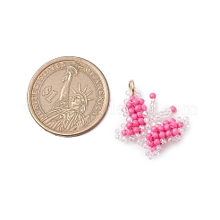 ガラスシードビーズの蝶のペンダント  304ステンレススチール製ジャンプリング付き  ショッキングピンク  18x22.5x4.5mm  穴：3.5mm&nbsp;PALLOY-MZ00473-04