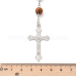 Oración religiosa collar de lazo con cuentas de madera de pino&nbsp;BJEW-O140-04P