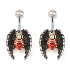 Изогнутые подвесные кольца-штанги из нержавеющей стали 316 с красными кубическими цирконами&nbsp;AJEW-C044-03