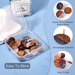 Плоские круглые серьги-гвоздики из непрозрачной смолы и орехового дерева&nbsp;MAK-TA0001-18C