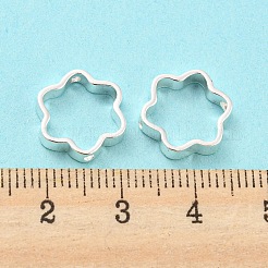 ラックメッキ真鍮ビーズフレーム  長持ちメッキ  花  銀  13x2.9x0.8mm  穴：0.9~1mm&nbsp;LS-KK-WH0084-02S