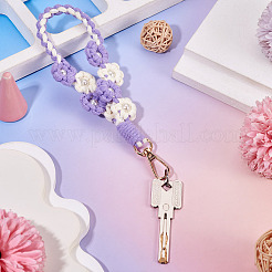 手編みの花のペンダント装飾  合金回転式ナスカン付き  ライラック  205x32mm&nbsp;KEYC-TAC0009-02KCG-03