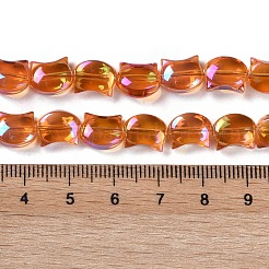 電気メッキガラスビーズセット  フル虹メッキ  猫の形  サンゴ  8x10x5mm  穴：1mm  約65個/連  24.41''（62センチメートル）&nbsp;EGLA-Q128-06A-FR01