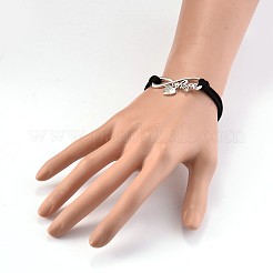 Sfioro con argento antico amore placcato in lega finta pelle scamosciata Braccialetti di collegamento cavo&nbsp;BJEW-JB02049