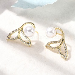 Серьги-гвоздики «рыбий хвост» с микропаве из прозрачных кубических цирконий из латуни EJEW-P322-13G