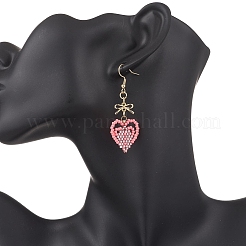 Серьги-сердечки из стеклянных бусин ручной работы EJEW-MZ00577-03